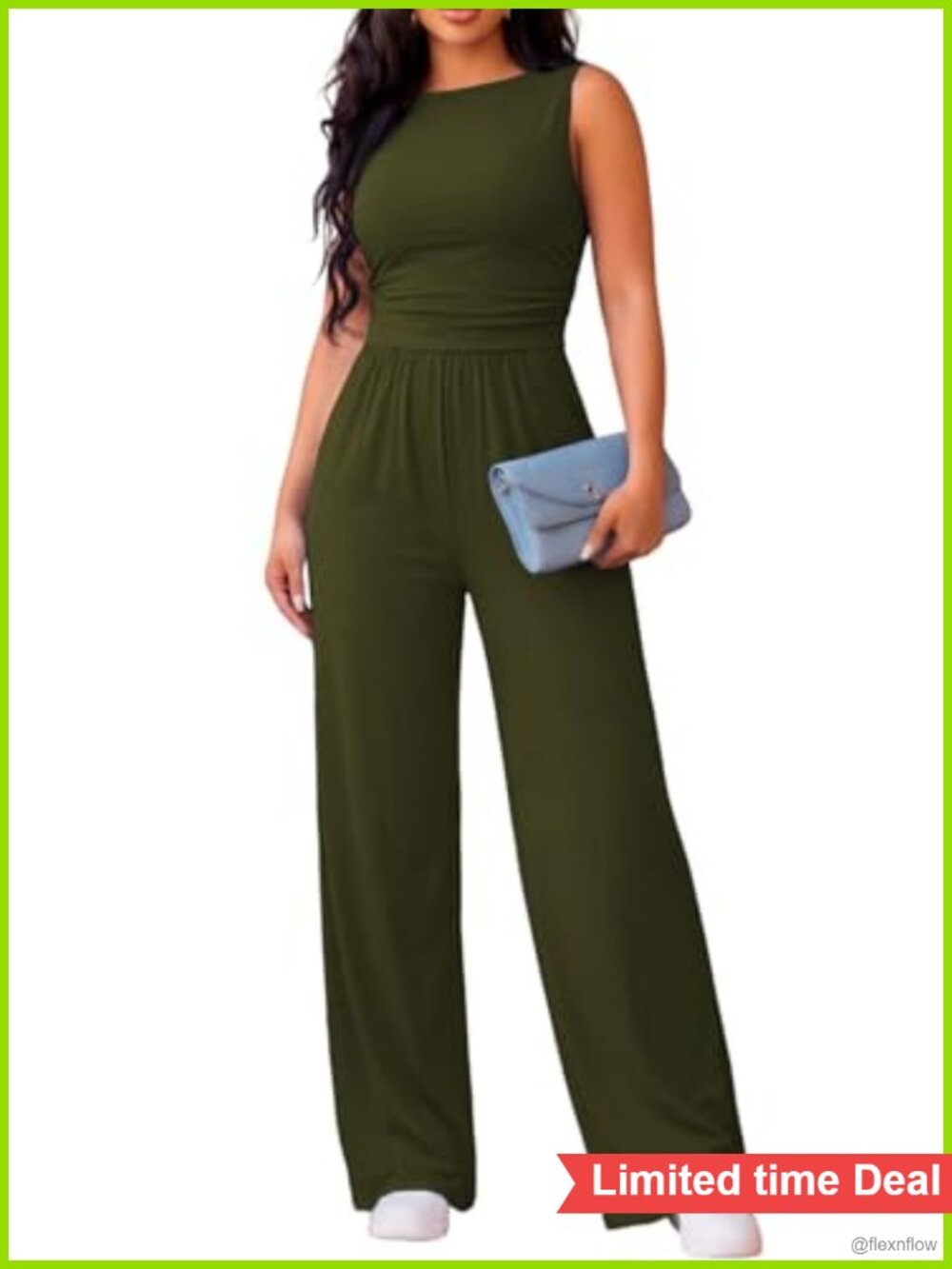 Sleeveless Crewneck Wide Leg Jumpsuit with Tummy Control and Pockets